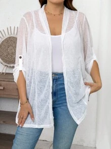 SHEIN LUNE Cortavientos ligero y ajustable para mujer de talla grande de SHEINLUNE, adecuado para primavera y otoño, apto para usar en la oficina, casual de negocios, habitaciones, primavera, verano, playa, atuendos de crucero, blusas para salir, protector solar, camisas de verano para maestras con estilo bohemio
