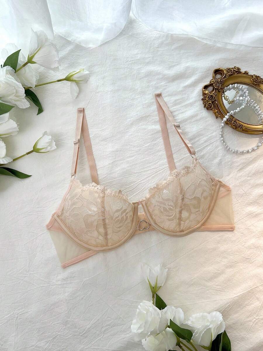 DelicateAllure Lencería De Encaje Floral Con Aros