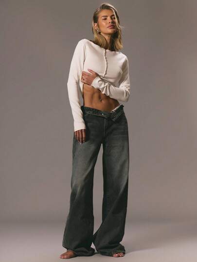 MUSERA Jeans de talle bajo oversize de estilo 90's y 2000 para primavera, ropa de calle informal, lindo, santificado, occidental, verano, otoño, invierno, uso diario, oficina, trabajo, Acción de Gracias, elegante