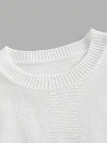 SHEIN MOD Plus Size Batwing Loose Fit Knitted Sweater - White - View 3