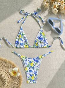 Swim Mod Set di costumi da bagno da donna, mini bikini classico sexy a pois bianchi e neri in due pezzi, abbigliamento da spiaggia