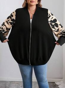 SHEIN CURVE+ Chaqueta ligera con parches florales para mujer talla grande, Chaqueta bomber con estampado floral talla grande, Chaqueta bomber talla grande 8xl para mujer, Chaqueta bomber con estampado floral talla grande 8xl para mujer, Ropa de otoño para mujer, Ropa de invierno para mujer, Chaquetas talla grande 8xl para mujer, Chaqueta bomber talla grande para mujer, Chaqueta con cremallera talla grande - Multicolor - Ver 8