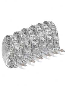 1pc Silver Self-Adhesive Crystal Rhinestone Strip Diy Hot Melt Glue Backing Iron-On Rhinestone Strip - Silver - View 7