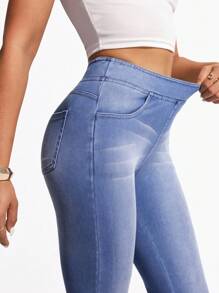 SHEIN Unity Women High Waisted Pocket Flare Casual Versatile Denim Jeans - Light Wash - View 6