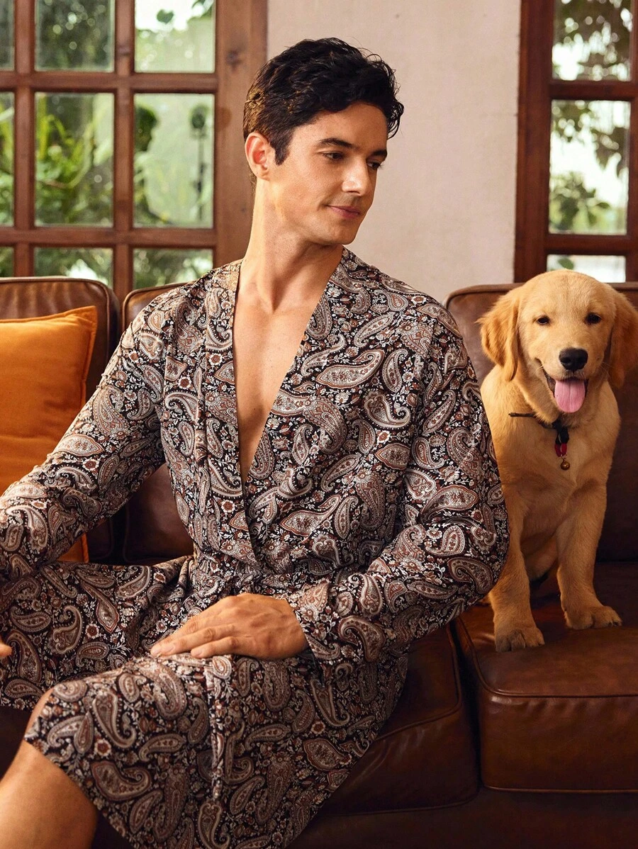 EverLounge Paisley Gentleman's Nobleman Basic Casual Bathrobe For Men, Fall - Multicolor - View 1