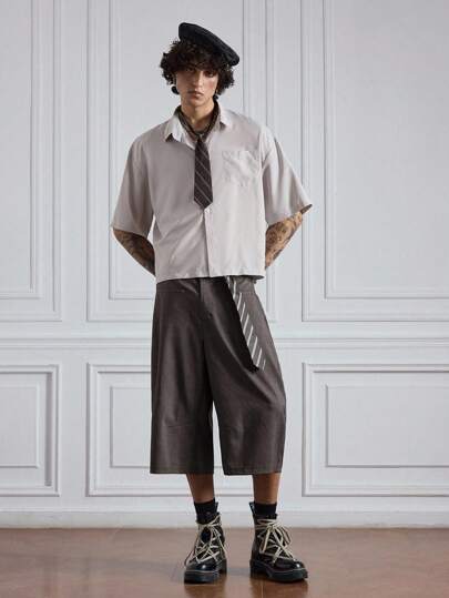 Men's Striped Short Sleeve Single-Breasted Casual Pocket Shirt, Summer