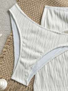 Soleia Women's Summer Beach Starfish Decor Bandeau Sexy Bikini Set With Cover Up Skirt - White - View 6