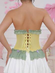 PetitDoll Corset corset eo thon gọn có dây rút xếp nếp thắt nơ chéo cho nữ, thanh lịch lãng mạn - Nhiều màu - Xem 2