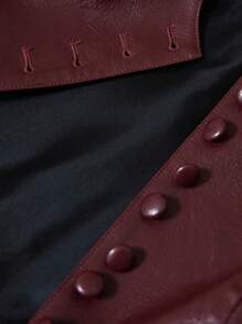 Aveloria Modichic Chaqueta de viaje sin mangas de unicolor con cuello redondo y cintura con botones de PU - Burdeos - Ver 7