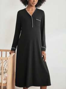 SHEIN BloomMama Vestido de salón de maternidad con ribete de contraste para la madre