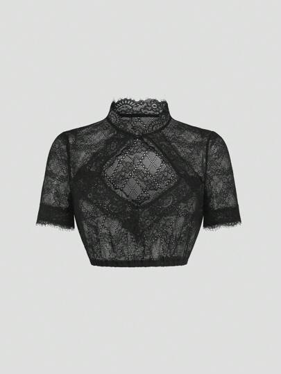 Fairmaia Elegant Lace See-Through Traditional German Blouse, Women Dirndl Top, For Oktoberfest, Halloween