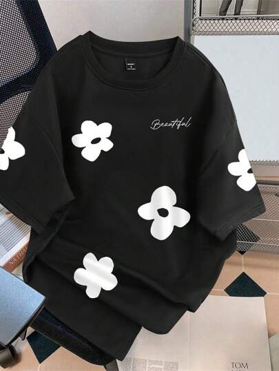 Claim Dot 男士休闲花卉印花短袖T恤，夏季