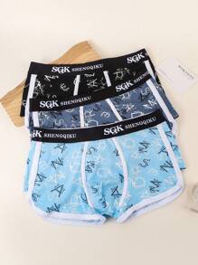 paquete de 3 piezas de ropa interior con estampado de letras para adolescentes varones - Multicolor - Ver 1