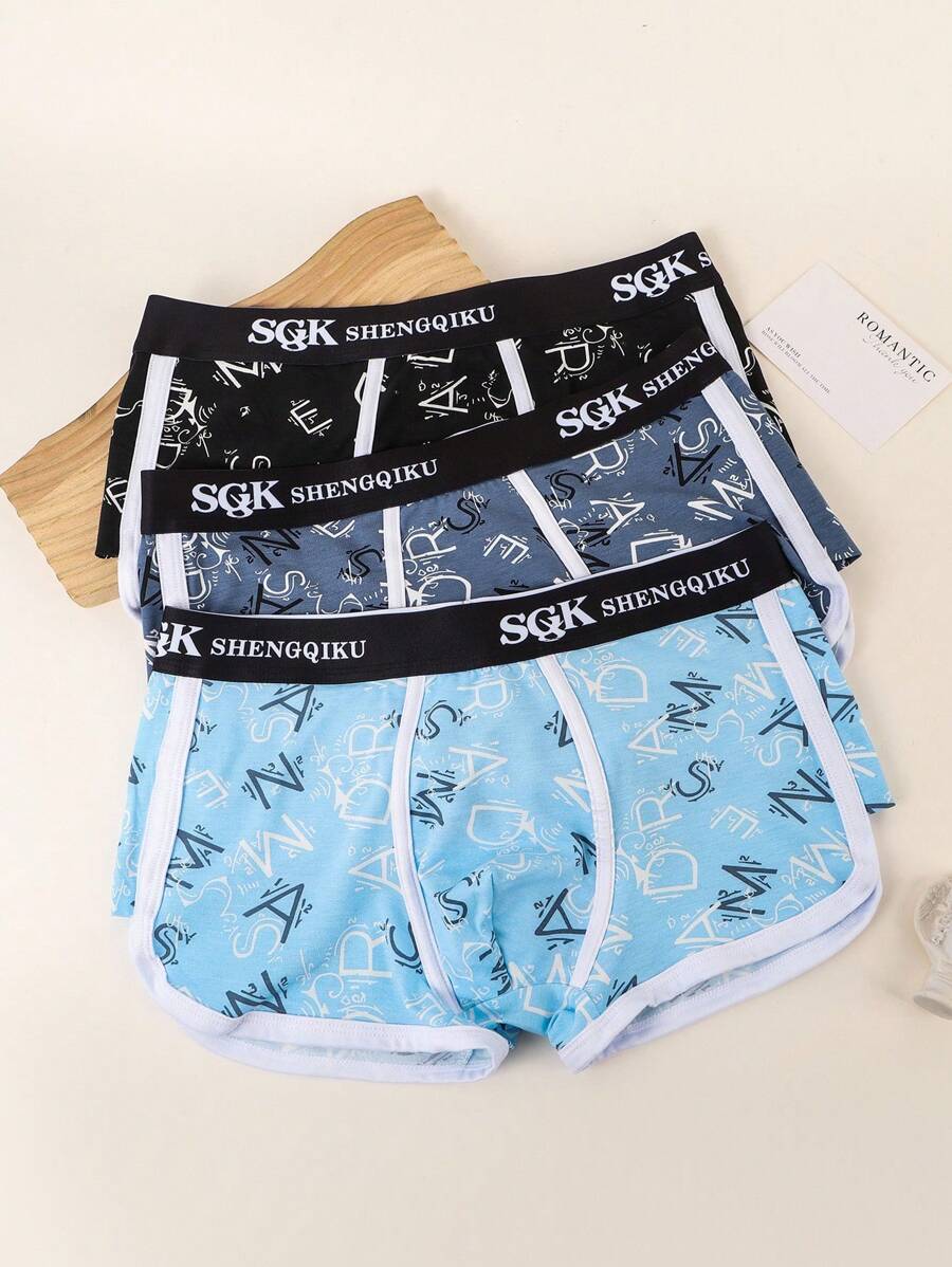 paquete de 3 piezas de ropa interior con estampado de letras para adolescentes varones - Multicolor - Ver 1