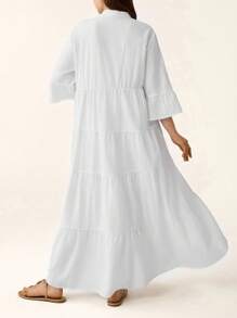 SHEIN LUNE Plus-Size Ladies Long Long Sleeves Mothers Day For Formal Occasions Wearing Flanged Fringe Pendant Chinese Style Urban Retro Dress - White - View 8