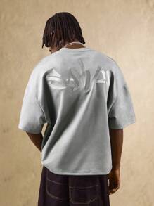 SUMWON Camiseta básica de primavera y verano de estilo urbano con estampado en la espalda de graffiti, de manga larga hasta el codo, sobredimensionada y de estilo callejero