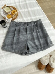 Comfortcana Einfarbige Vintage Woll-Shorts mit Bund in Große Größen, Herbst/Winter Damen Shorts Kleidershorts - Grau - Übersicht 7