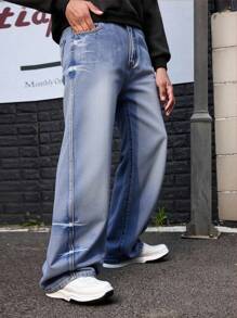 Teenager Jungen Vintage Denim mit Leoparden Muster und Abnutzungen, Relaxed Fit Allround Lässig Schul Denim Hose