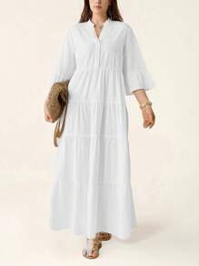 SHEIN LUNE Plus-Size Ladies Long Long Sleeves Mothers Day For Formal Occasions Wearing Flanged Fringe Pendant Chinese Style Urban Retro Dress - White - View 6