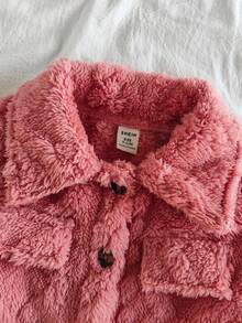 SHEIN Baby Girl Fashionable And Versatile Jacquard Fabric Thickened Plush Jacket, Suitable For Autumn And Winter Daily Wear - Pink - View 5