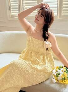 SHEIN LUNE 2 件套女士休闲编织条纹图案协调加大码背心和高腰宽松短裤