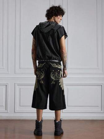 Street Life Pantaloncini in denim larghi e ricamati, casual estivi da uomo