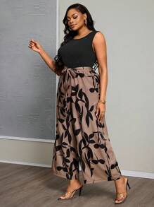 SHEIN PETITE CURVE Plus Size Summer Sleeveless Front Tie Casual Jumpsuit Country Outfits Women For People Of Shorter Stature