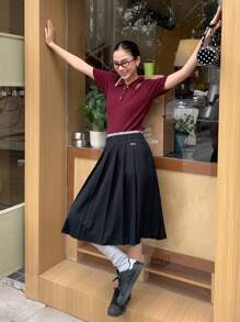 DAZY Women's Solid Color Pleated Casual Korean Style A-Line Skirt Fall Skirts