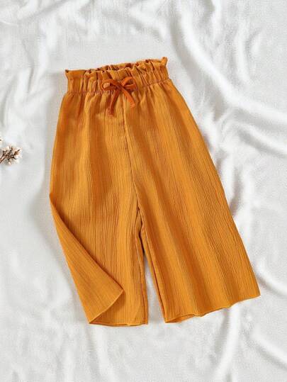 SHEIN Vintaside Kids Baby Girl Paperbag Waist Bow Front Wide Leg Pants