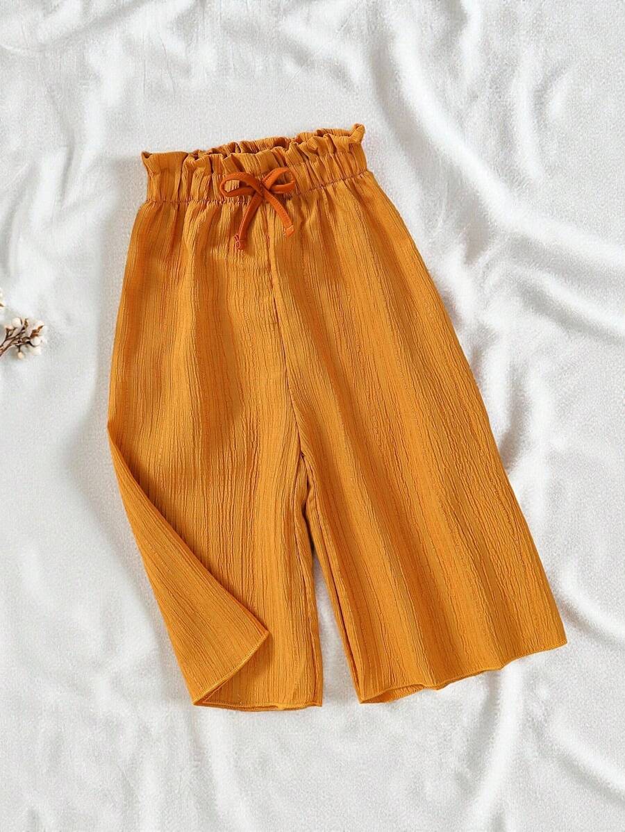 SHEIN Vintaside Kids Baby Girl Paperbag Waist Bow Front Wide Leg Pants - Brown - View 1
