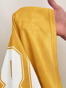 Coolane 女士春夏节日外出街头服饰复古透气网眼数字图案棒球服红色球衣