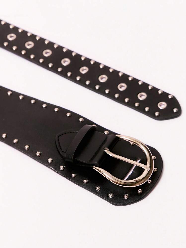 MUSERA Cinto de Couro PU Decorado com Tachas, Divertido e Estiloso para Festivais - Preto - Visão 3