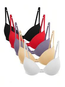 Ocili Leisure 5pcs/Set Minimalist French Style Wired Padded Bra, Lift & Enhance For Small Bust - Multicolor - View 1