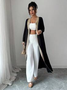 Elenzga Women's Elegant Solid Color Gold Lace Patchwork Cardigan Fall Winter Cloth For Women