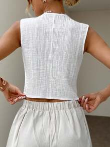 SHEIN LUNE Damski top i kamizelka z organicznej bawełny w kolorze białym, wiosna