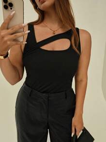 Auralis Plus Cut Out Front Tank Top - Black - View 5