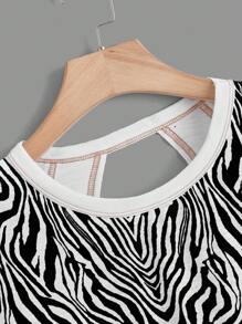SHEIN Essnce Women Casual Crew Neck Backless Asymmetrical Hem Loose Tank Top, Summer Zebra Pattern Print