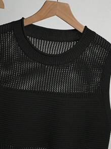 Franclia 2pcs Women Summer Vacation Casual Hollow Out Knitting Round Neck Vest & Skirt Sweater Set