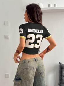 Coolane 女士夏季街头时尚 Y2K 闪亮水钻修身 T 恤 - 黑色 - 查看 2