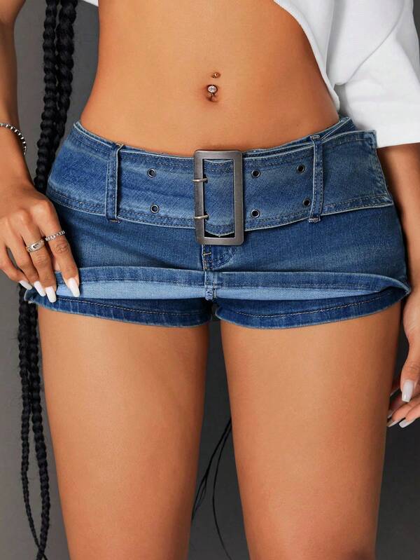 Jeanoix 女士性感低腰迷你牛仔短裤，夏季
