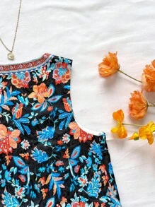 Soleia 女式度假彩色印花V领纽扣前短款上衣 - 彩色 - 查看 7