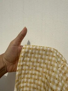 Sunnyshic 蓝色格纹无袖迷你连衣裙，松紧腰身，甜美法式风情，适合春夏度假 - 彩色 - 查看 3