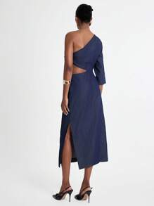 Daynim Robe en jean mi-longue asymétrique décontractée pour femmes - Jean brut - Voir 3