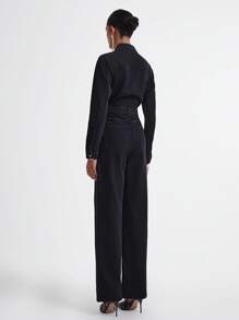 Daynim 女式休闲长袖黑色牛仔连体裤