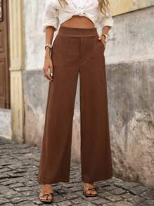 Brillora Women's Solid Color Pocket Casual Pants