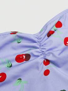 Sweetra Plus Size Halter Waist Cinching Cherry Print Sleeveless A-Line Dress - Multicolor - View 3