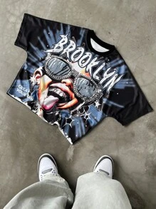Manfinity EMRG Camiseta de manga corta con estampado gráfico de estilo callejero para hombres. Camiseta casual de cuello redondo y manga raglán de estilo callejero para hombres jóvenes. Camiseta gráfica de verano con estampado creativo, estilo callejero de moda, regalo perfecto para el novio, estilo Y2K, temporada de vuelta al colegio, estilo rock, rap - Multicolor - Ver 3