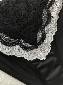 DelicateAllure Bộ đồ lót ren tương phản & quần lót - Đen và trắng - Xem 3