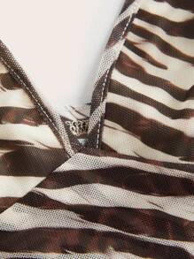 SHEIN ICON 女士时尚休闲斑马纹性感修身吊带背心秋季女装 - 橘色 - 查看 3