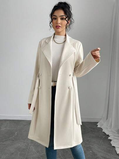 Rafferiza Petite معطف نسائي أنيق بلون أحادي من الجلد المدبوغ متوسط الطول للنساء، ملابس عمل رسمية للخريف والربيع